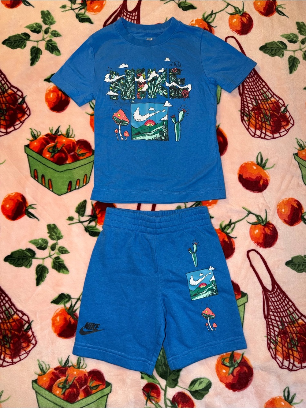 Nike Kids Crew Tee & Knit Shorts Set Biosphere Graphic Print XS 4 3-4years Boys